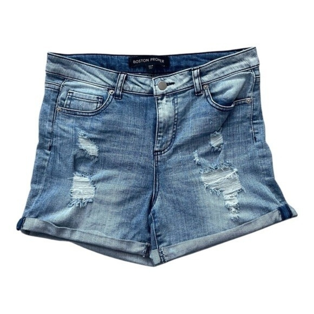 Boston Proper Women's Light Blue Distressed Cutoff Denim Shorts 8 High Waist EXC - Picture 3 of 5